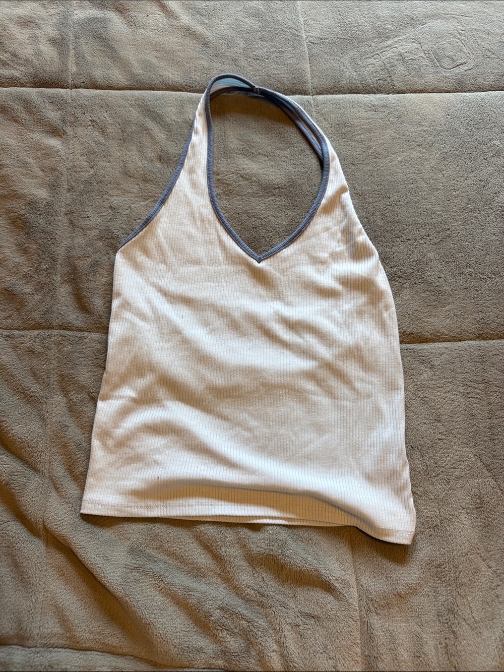 American Eagle Outfitters White Ribbed Halter Tank with Gray Trim